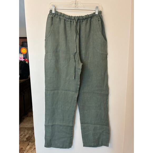 Gigi Moda Green Linen Pants Elastic Waist Pull On Size Medium - Picture 1 of 6